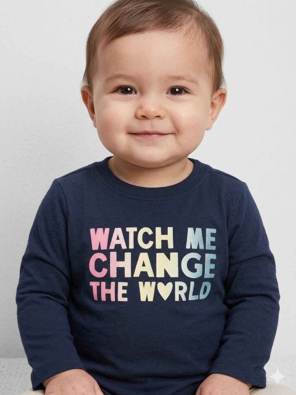 Old Navy Long-Sleeve Tee with Pastel 'Watch Me Change the World' Graphic